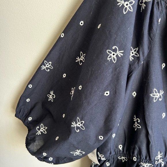 LANE BRYANT Off Shoulder Peplum Blouse Top Navy Blue White Embroidered Size 24 - Picture 11 of 15